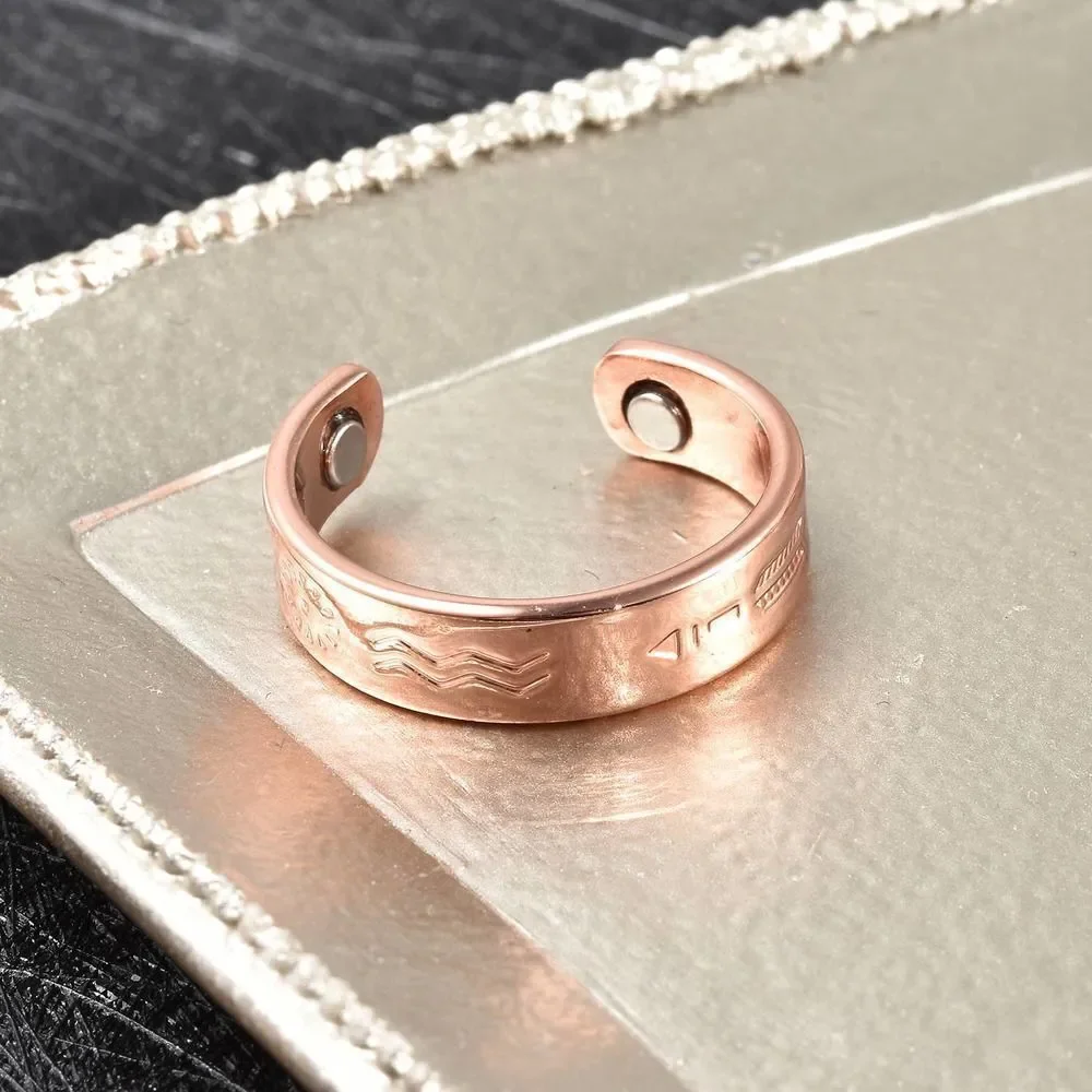 Magnetic By Design Tribal Pattern Open Shank Ring in Rosetone
